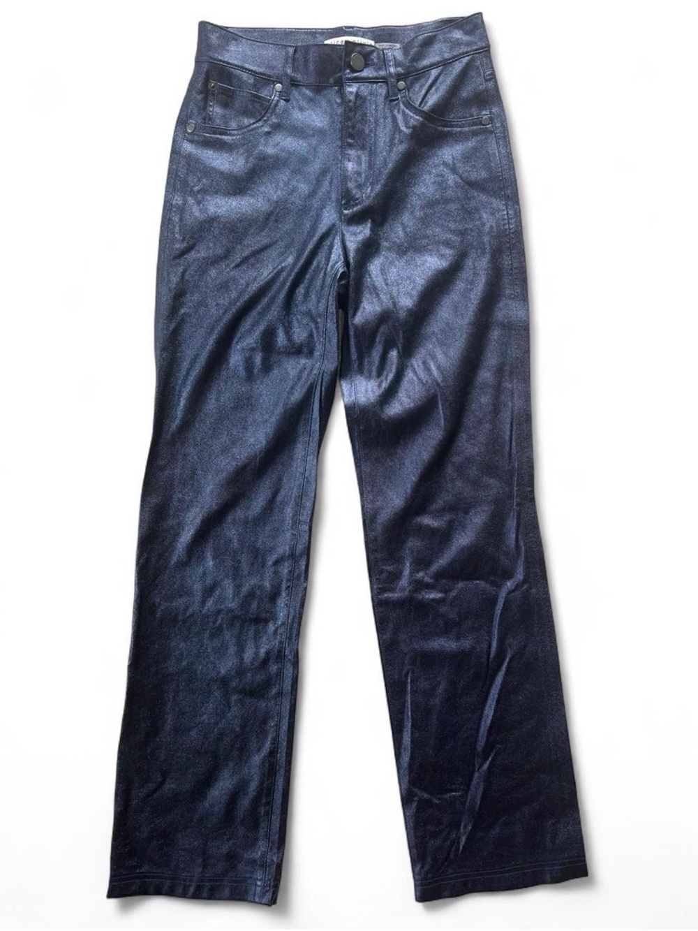 Alice + Olivia Metallic Blue Faux Leather Straight Leg Pants Size 25